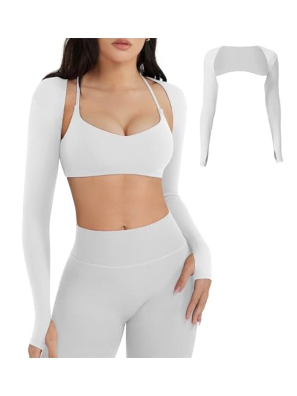 Crop Top Long Sleeve Bolero Open Front Shrug with Thumb Holes
